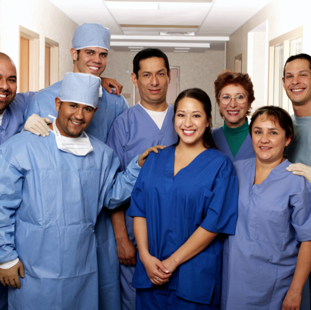 medical staff team smiling together