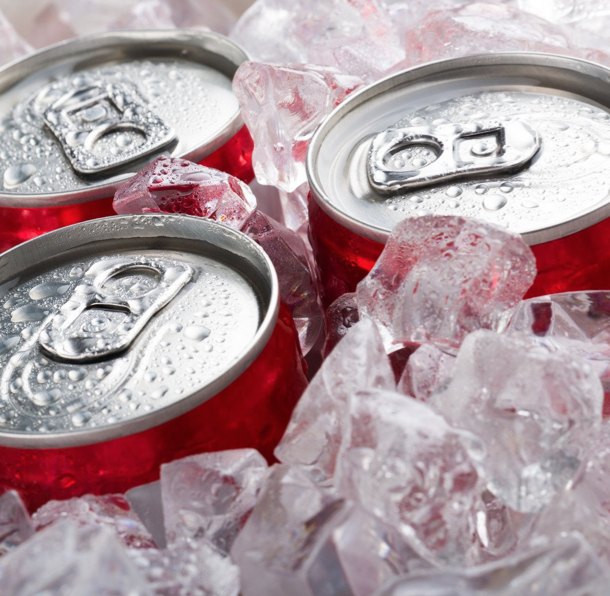 canned soda in ice bucket