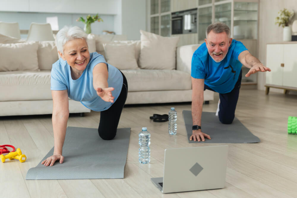 couple working out together at home