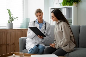 doctor talking to patient about lab results and treatment