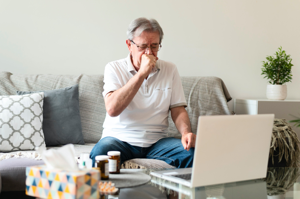 photo medium shot man coughing