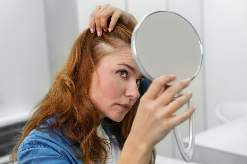 Woman having hair loss 